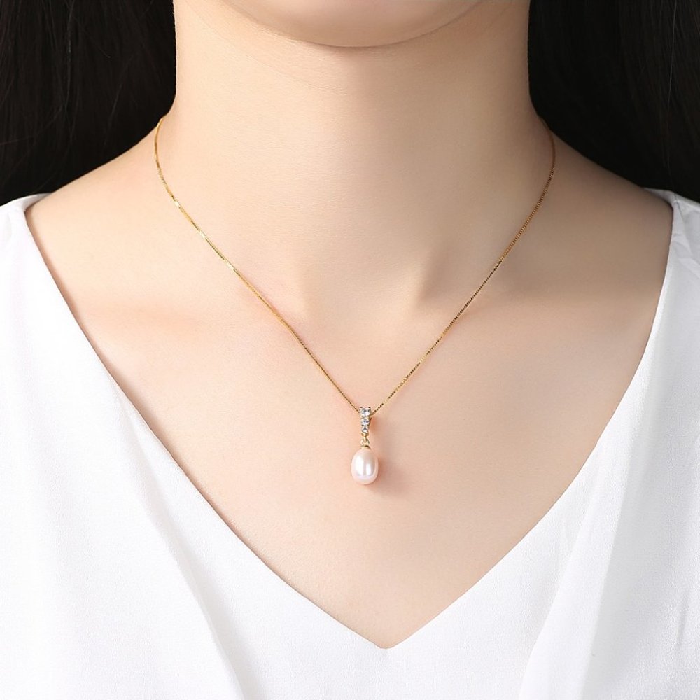 18K Gold Plated  925 Sterling Silver Natural Pearl Pendant Necklace